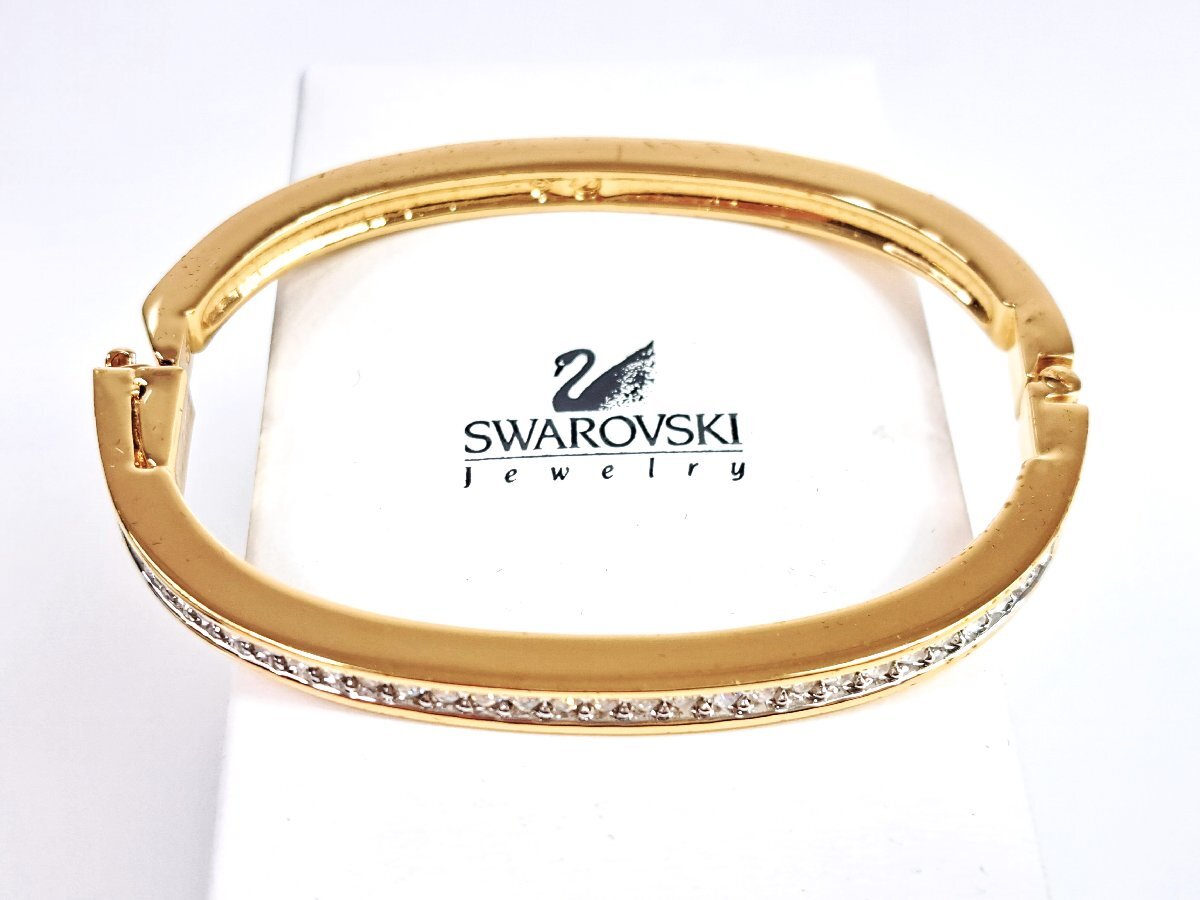 スワロフスキー　SWAROVSKI　ラウンドカット　クリスタル　バングル　開閉式　ゴールドカラー　YAS-5943