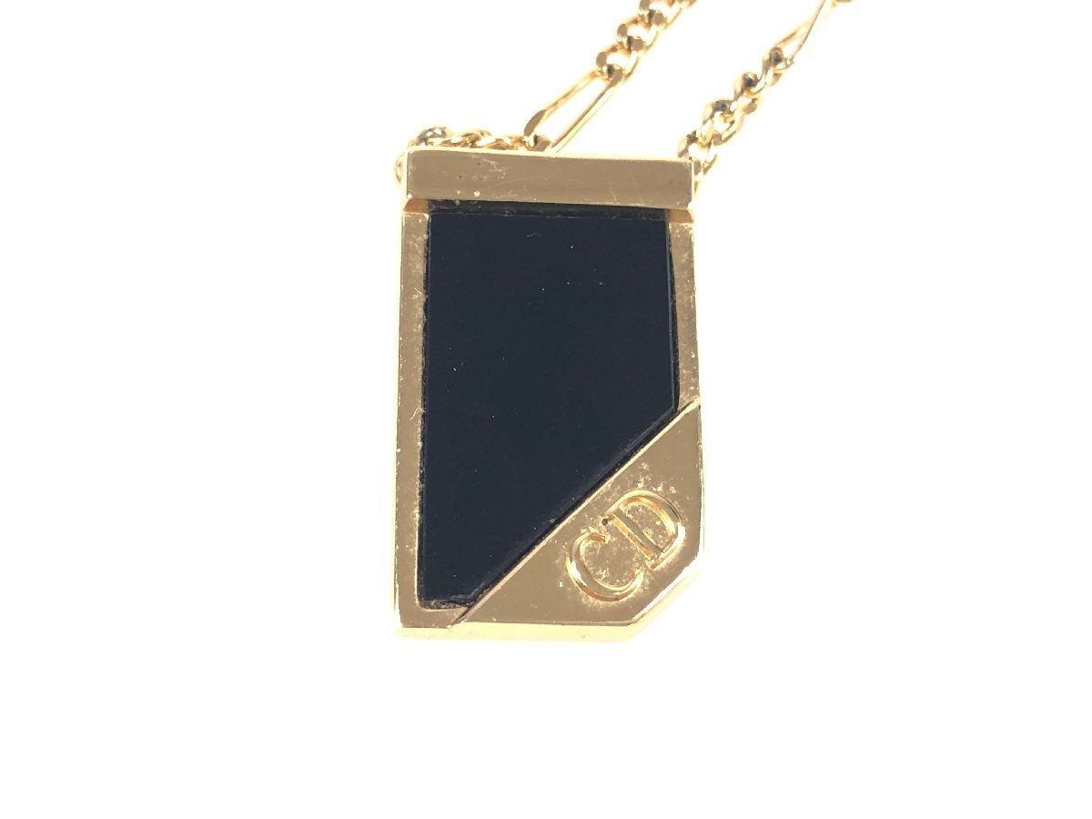 クリスチャン・ディオール　Christian　Dior　CDロゴ　ブラックプレート　ネックレス　ゴールドカラー　YAS-7685