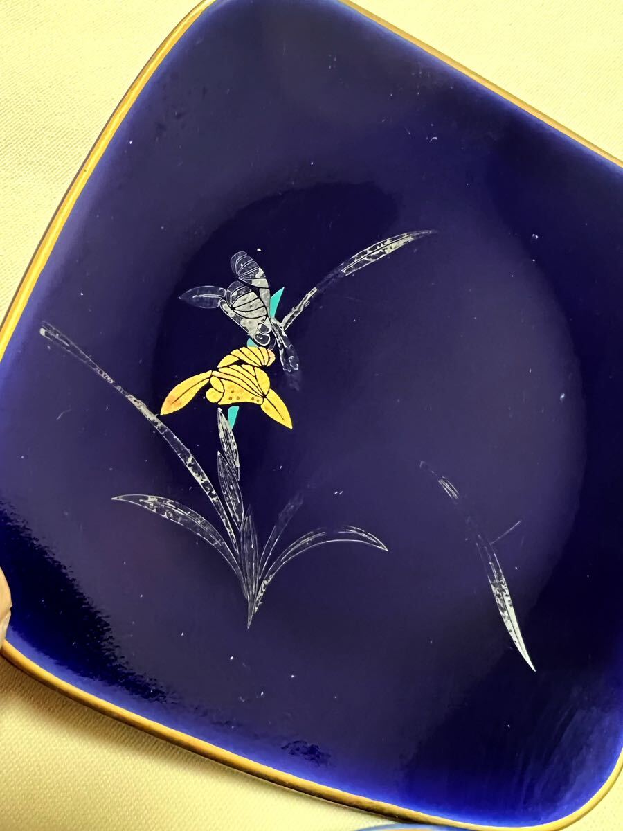有田焼 香蘭社 金彩蘭柄 蘭の香 瑠璃色角皿 小皿5枚の画像4