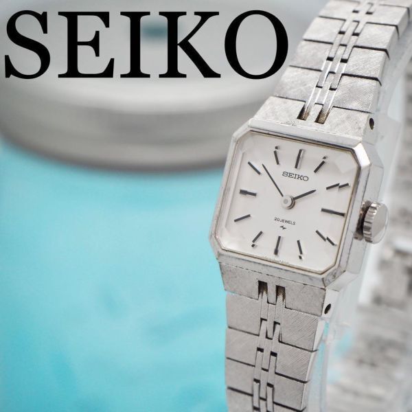 99【美品】セイコー時計　レディース腕時計　スクエア　手巻き時計　カットガラス