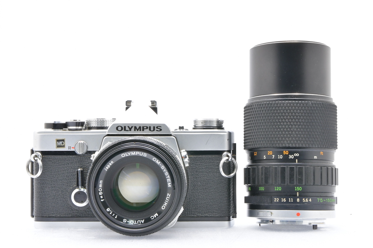 OLYMPUS OM-1 シルバー +OM-SYSTEM 50mm F1.8 +75-150mm F4 オリンパス フィルムカメラ_画像1