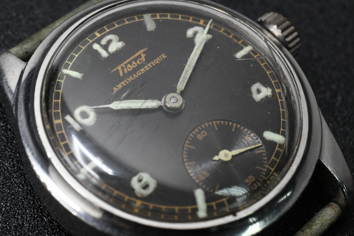 TISSOT ANTIMAGNETIQUE Ref：6072-1 ティソ ミリタリーウォッチ スモセコ ブラックダイヤル ■23325_画像10