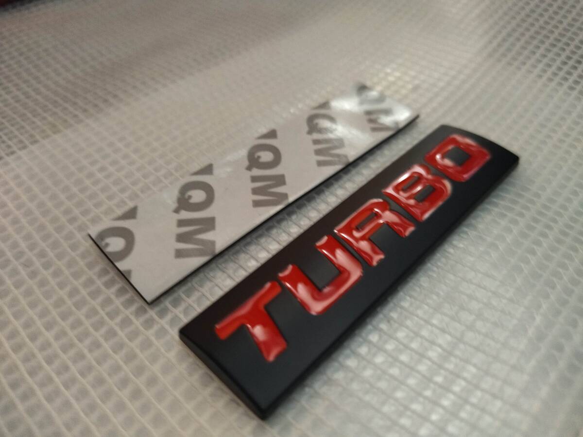 【送料無料】TURBO(ターボ) 3Dエンブレム（両面テープ付） ブラック／レッド 横7.5cm×縦2cm×厚さ2.5mm ②_画像2