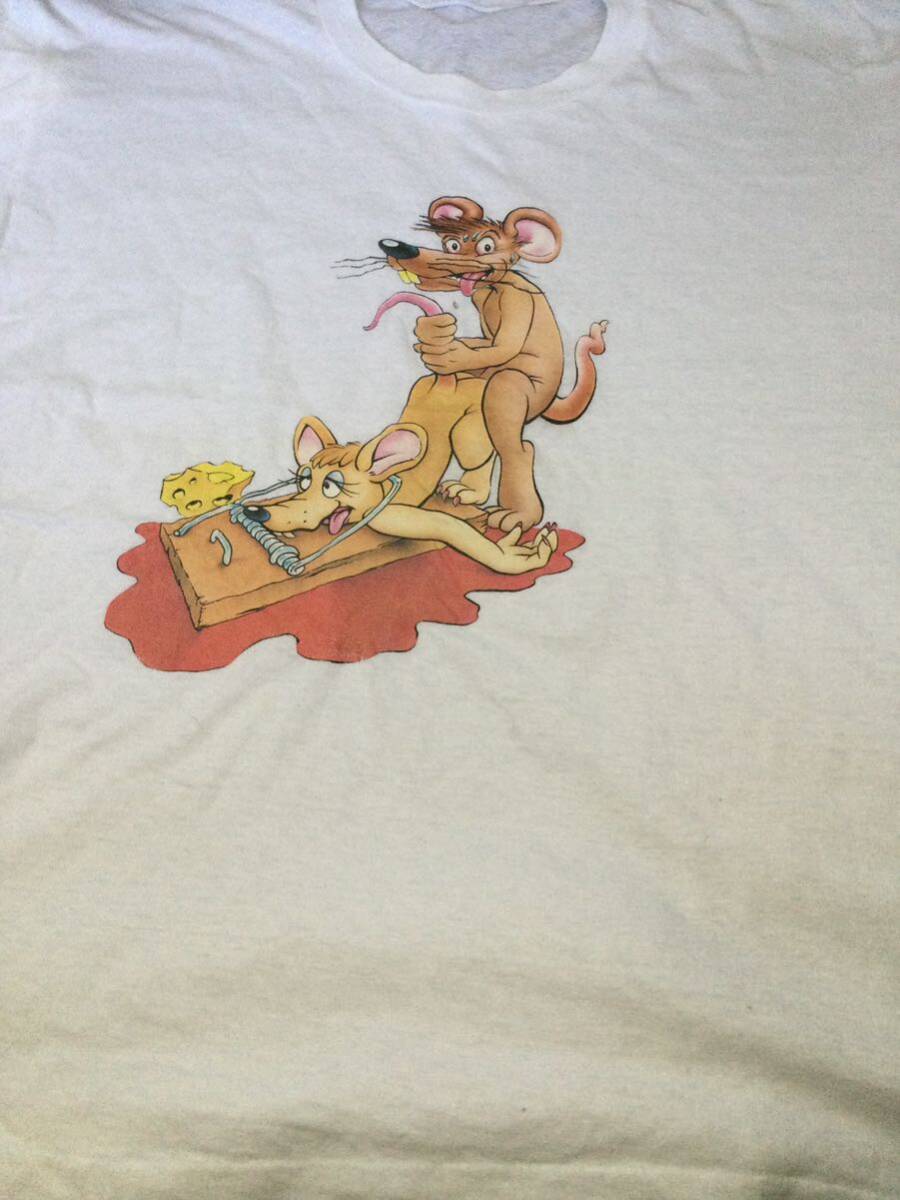 美品◎レア80-90'sヴィンテージ RatネズミMouse エロSEX性交ホワイトTシャツ/検ハーレー48手チャンピオン ステューシー ミッキーマウスの画像5