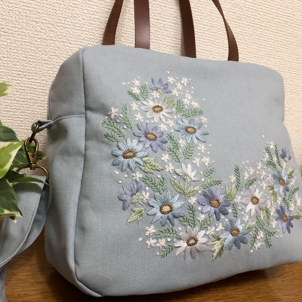 ハンドメイド☆手刺繍 春色刺繍 ２WAYバッグの画像3