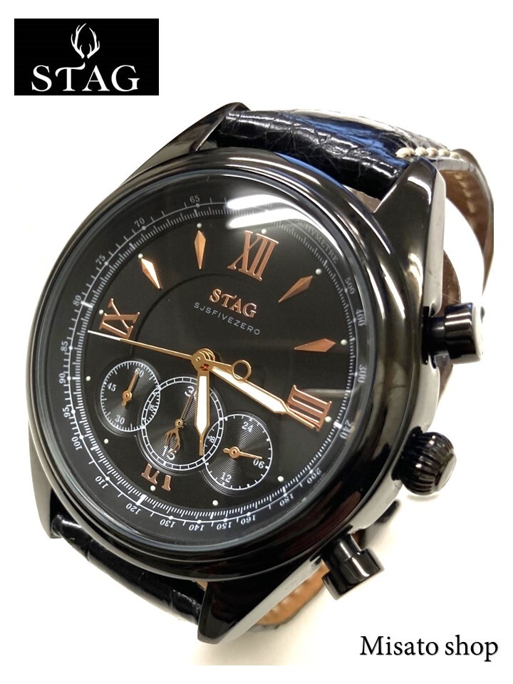 【STAG TYO】 スタッグ 腕時計 クロコダイル本革 ワニ革 クロノグラフ 日本製 レザー メイドインジャパン メンズ STG004 MEN'S ウォッチ