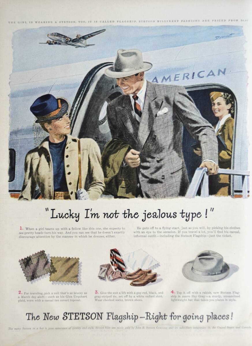 稀少！1940年代ステットソン・ハット広告/Stetson Hats/紳士帽子/男性ファッション/エアライン/15_画像1
