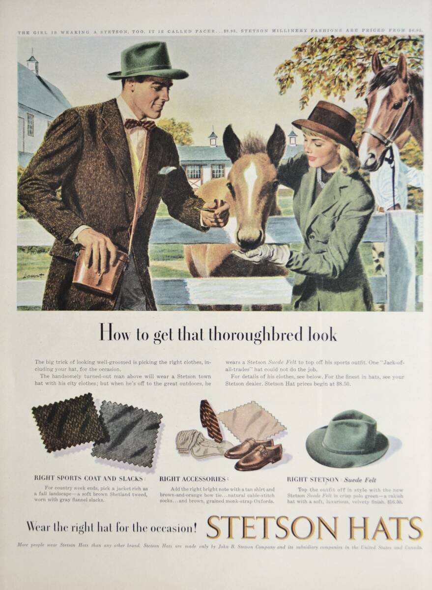 稀少！1940年代ステットソン・ハット広告/Stetson Hats/紳士帽子/男性ファッション/仔馬/15_画像1
