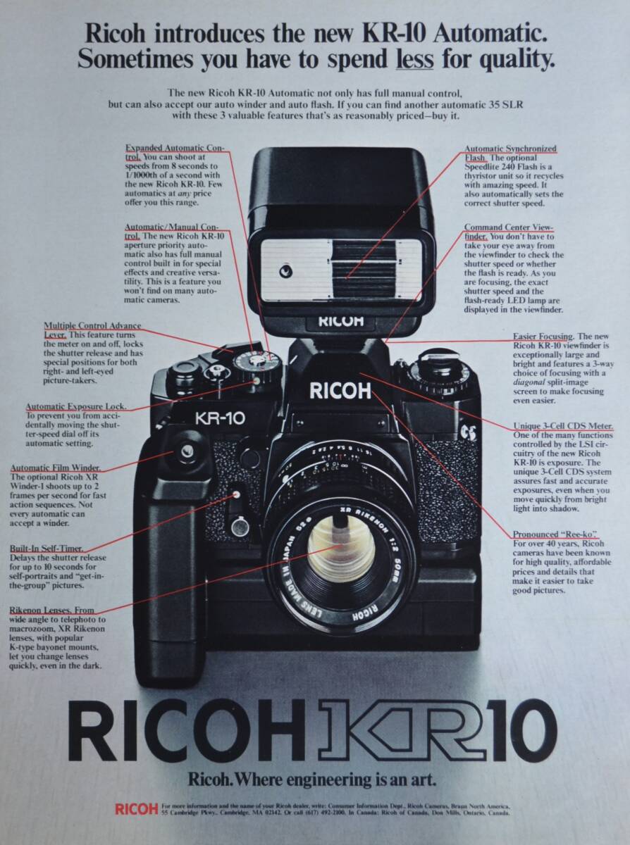 稀少・広告！1980年リコー カメラ広告/Ricoh KR-10 camera/昭和レトロ/C_画像1