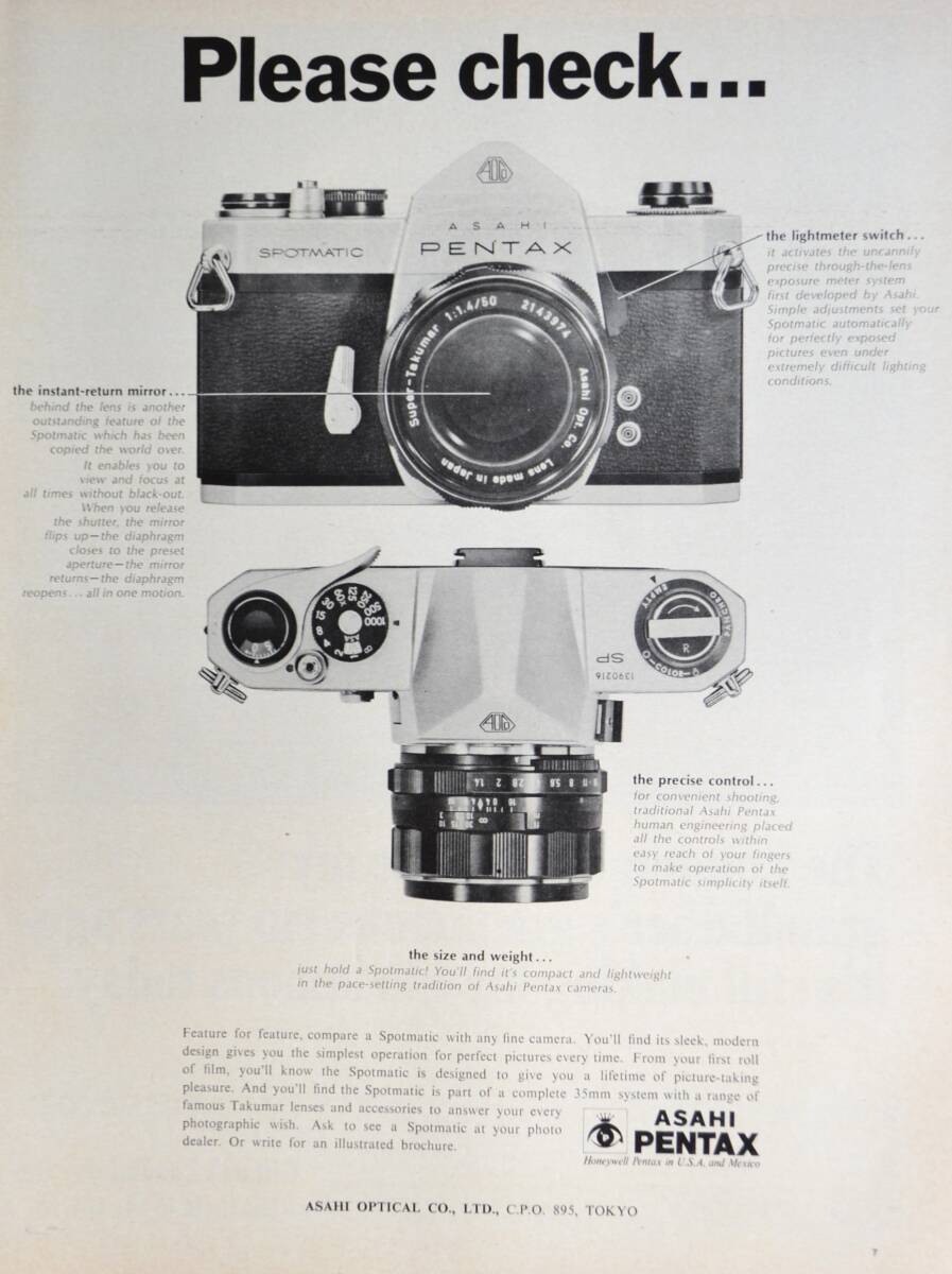 稀少・広告！1968年アサヒ ペンタックス カメラ広告/Asahi Pentax Sportmatic Camera/昭和レトロ/C_画像1