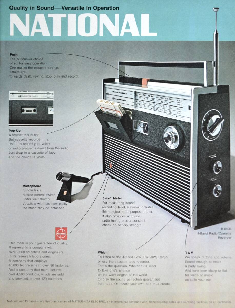 稀少！広告/1969年ナショナル広告/松下電器/パナソニック/Radio Cassette Recorder/電化製品/昭和レトロ/13の画像1