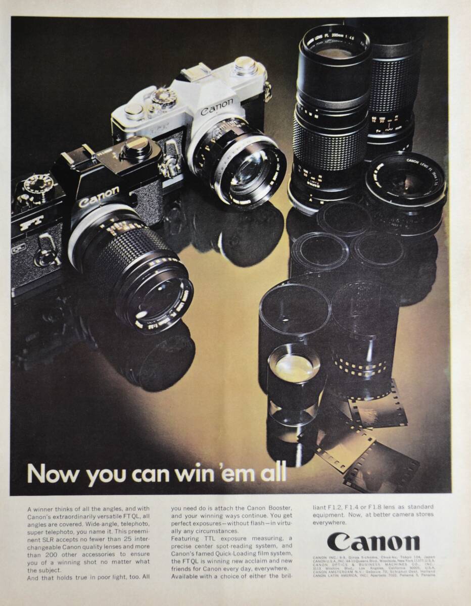稀少・広告！1970年キャノン カメラ広告/Canon FT QL camera/昭和レトロ/C_画像1