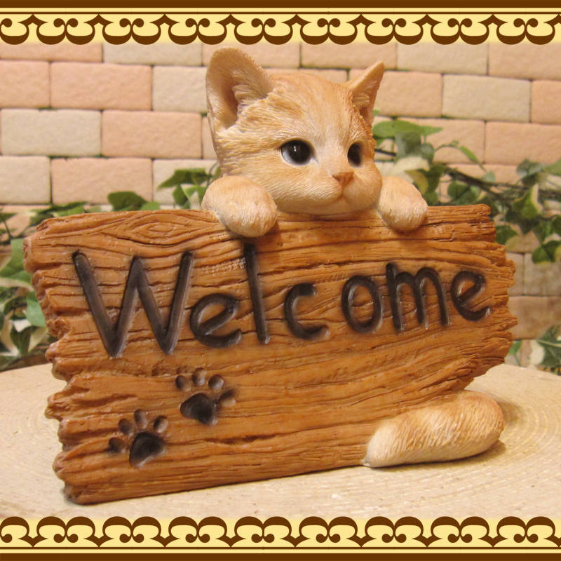 リアルな猫の置物 ウエルカムボード キャット チャトラ ねこ フィギュア オブジェ ガーデン ベランダアートの画像5