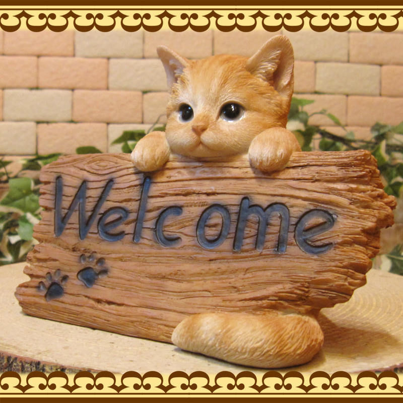 リアルな猫の置物 ウエルカムボード キャット チャトラ ねこ フィギュア オブジェ ガーデン ベランダアートの画像4