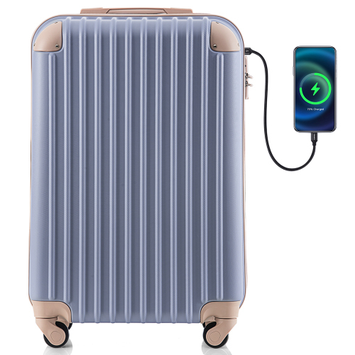スーツケース Mサイズ キャリーバッグ USB充電ポート付き カップホルダー付き キャリーケース 超軽量 TSAロック搭載 4日-7日 中型 ブルー