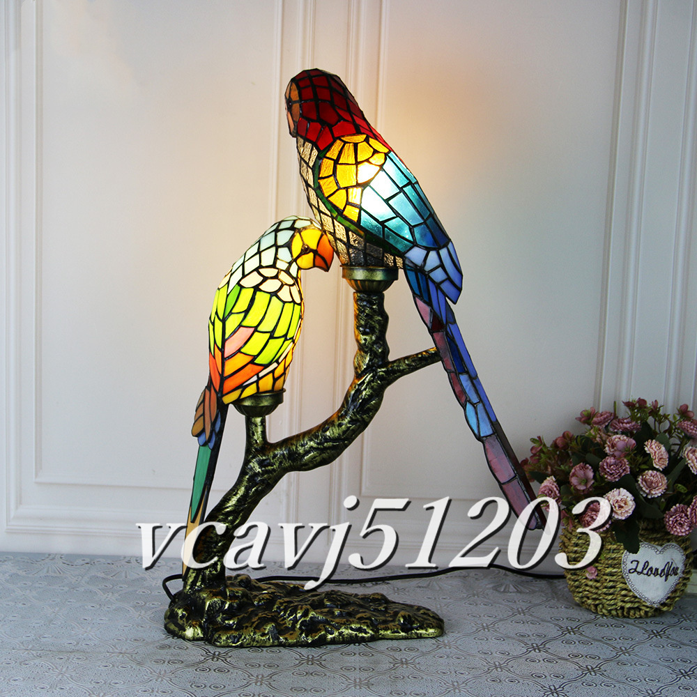 ◆美品◆芸術品◆ステンドランプ ステンドグラス 鸚鵡 テーブルスタンド レトロな雰囲気 ティファニー ランプ 室内装飾 照明_画像2