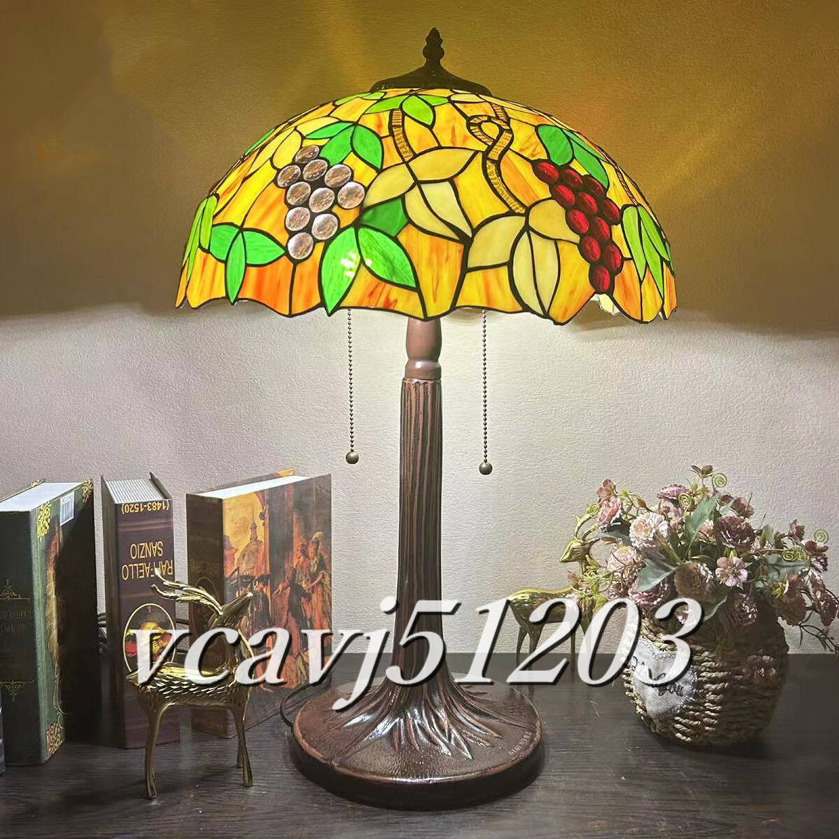 ◆美品◆芸術品◆ステンドランプ ステンドグラス テーブルスタンド グレープ花柄 ランプ レトロな雰囲気 ティファニー技法 照明 室内装飾