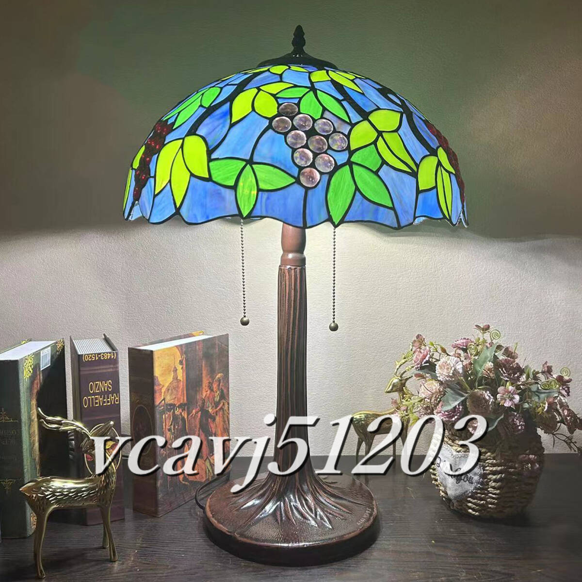 ◆新品◆芸術品◆ステンドランプ ステンドグラス テーブルスタンド グレープ花柄 ランプ 照明 レトロな雰囲気 ティファニー技法 室内装飾