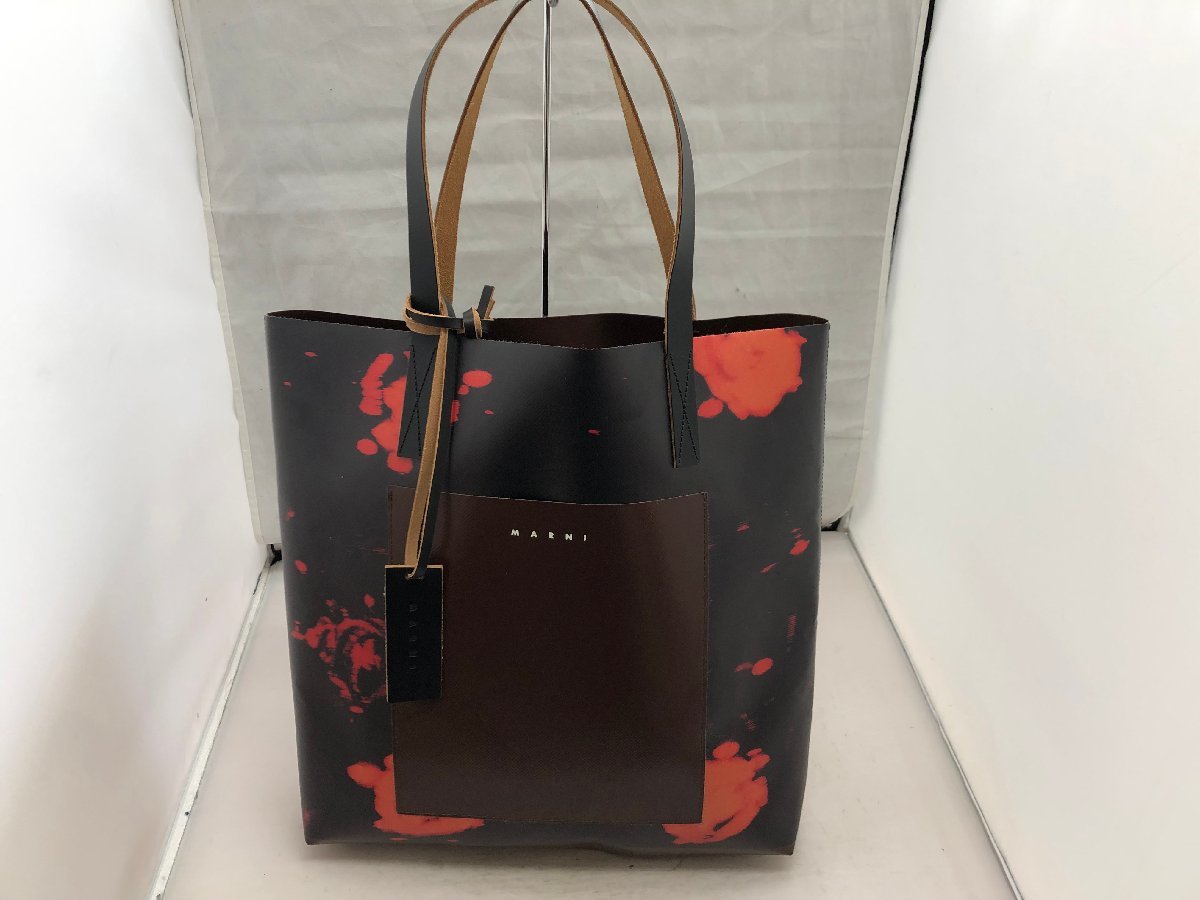 【MARNI】マルニ　ショッピングトート　SHM0052A1 P4402　ブラウン×ブラック×レッド　レザー　SY02-EGL