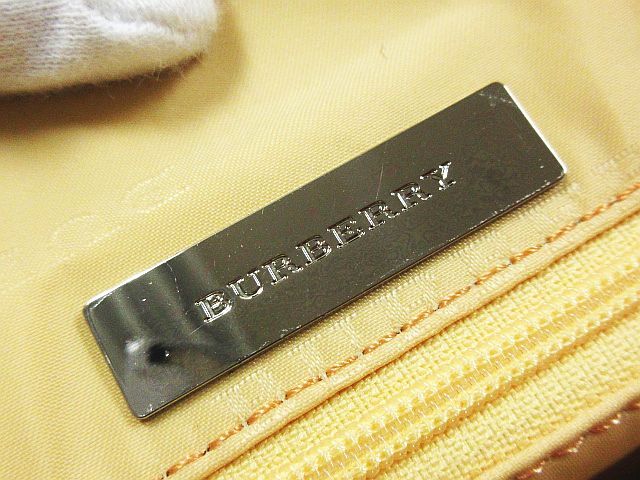 ■ BURBERRY バーバリー ハンドバッグ ミニボストンバッグ ボーダー キャンバス×レザー 型押し ロゴ アイボリー×ブラウン系 レディース_画像7