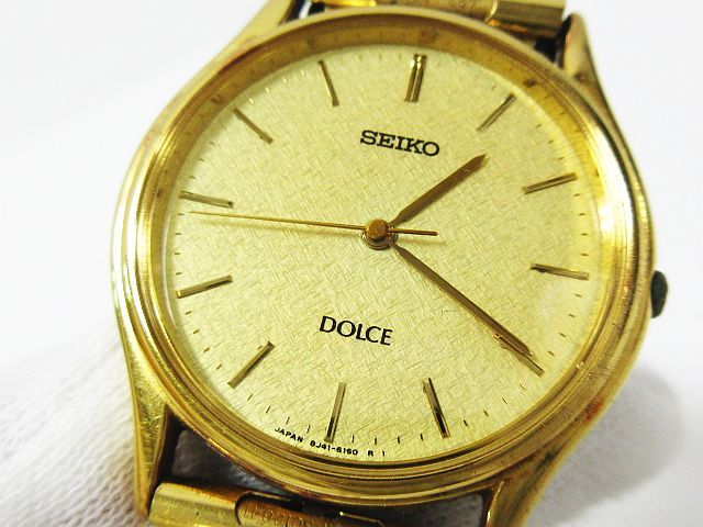 ■ 稼動品 SEIKO セイコー DOLCE ドルチェ 8J41-6100 クォーツ 腕時計 ゴールド文字盤 ラウンドフェイス 3針 _画像1