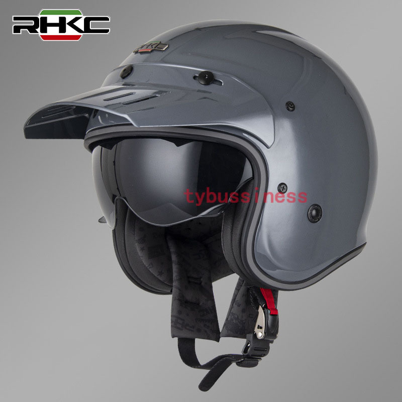 新品バイクヘルメットグラスファイバージェットヘルメット バイザー付き 内蔵サングラスハーレージェットヘルメット4色XLの画像4