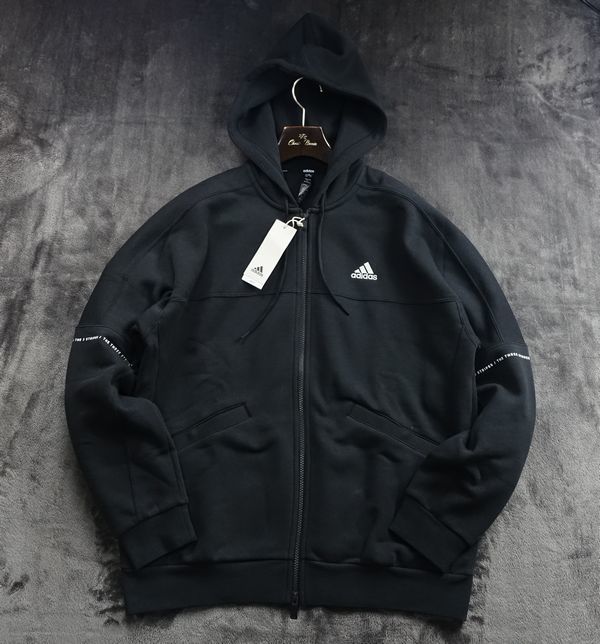 新品 2XL 秋冬 adidas アディダス 上下セット THREE STRIPES 裏起毛 ブラック セットアップ スウェット ジップアップ パーカー パンツ_画像4