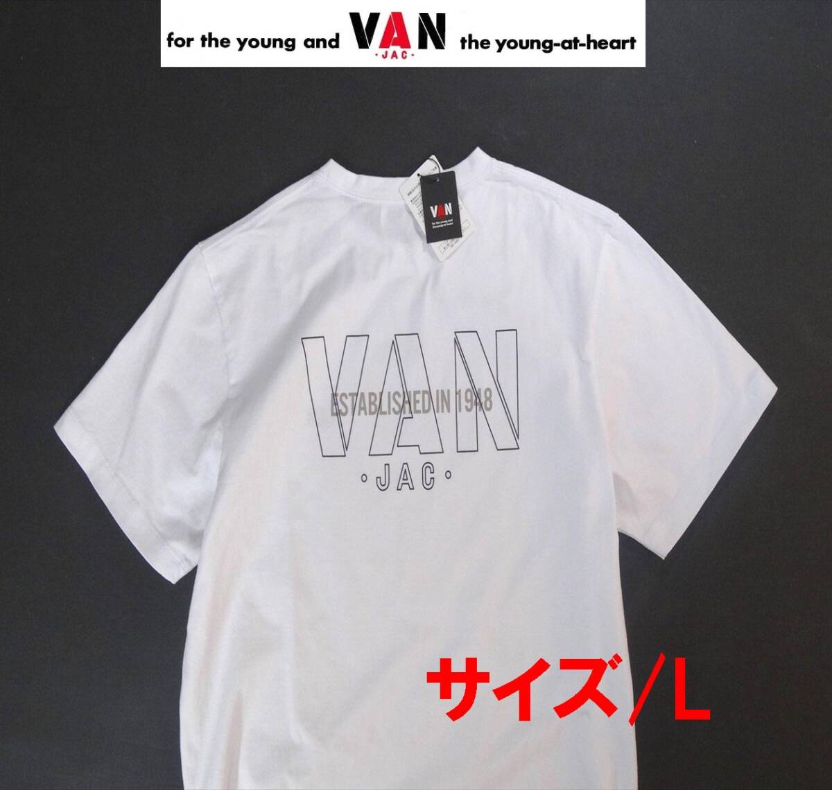 ★送料無料!!VAN JAC ヴァンヂャケット バック定番ロゴプリント クルーネック半袖Tシャツ L ホワイト 新品未使用タグ付!!★