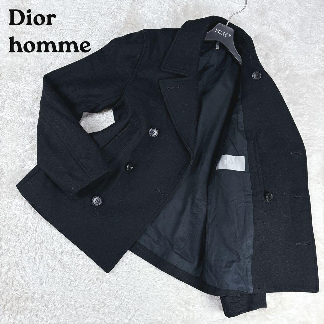 極美品 Sサイズ ディオールオム Dior Homme メルトン ウール ショート ピーコート ジャケット ブラック 44