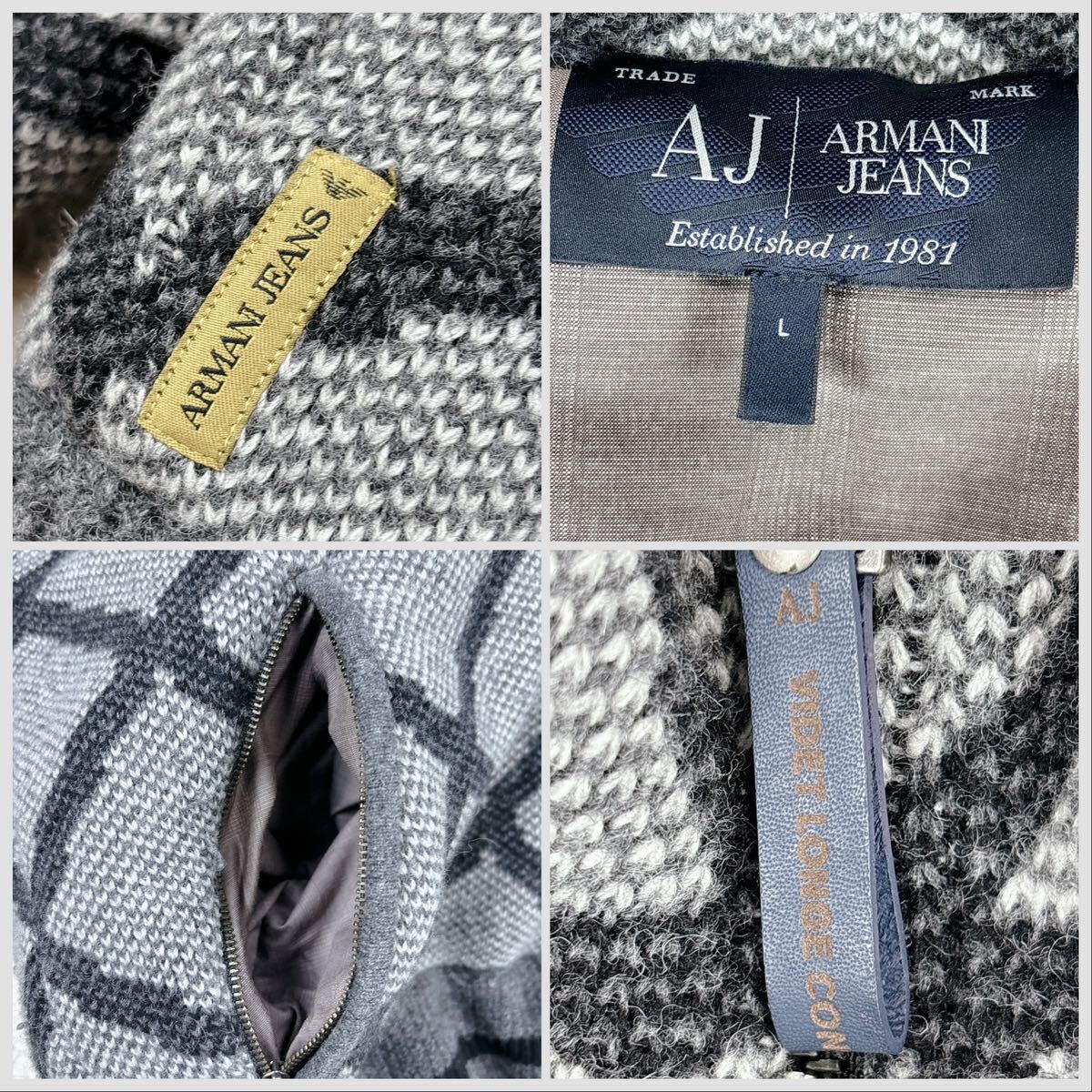 1円 良品 XL.LL~L アルマーニジーンズ ARMANI JEANS 2way リバーシブルダウンジャケットブルゾンフード収納可ロゴワッペン格子柄メンズ48_画像10