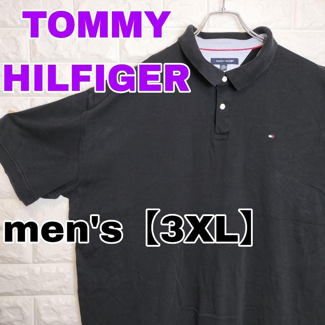 B741【TOMMY HILFIGER】半袖ポロシャツ【メンズ3XL】ブラック