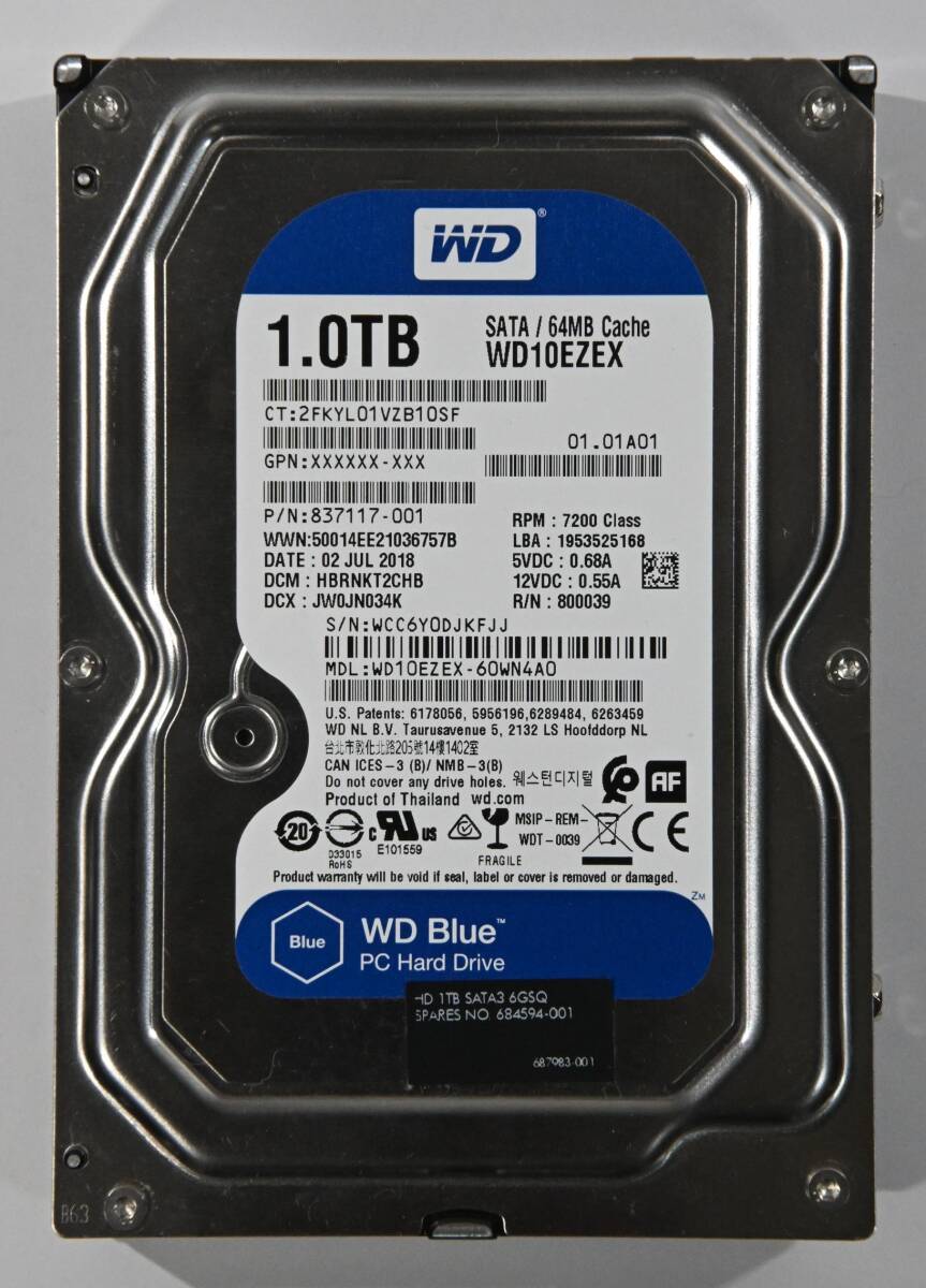 動作保証★HDD 3.5インチ内蔵 1TB Western Digital WD Blue WD10EZEX★019_画像1