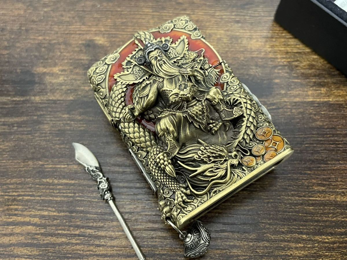 1円~希少品 立体感と重量感 関羽 Zippo 真鍮製 雲長 ライター ジッポー オイルライター 新品 ZIPPO 喫煙グッズ_画像3