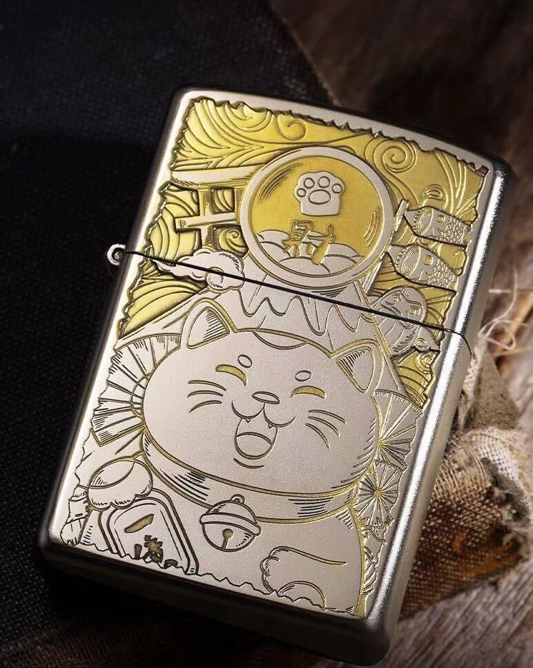 限定品　招き猫　ZIPPO ジッポー オイルライター 重量感 真鍮 未使用_画像3