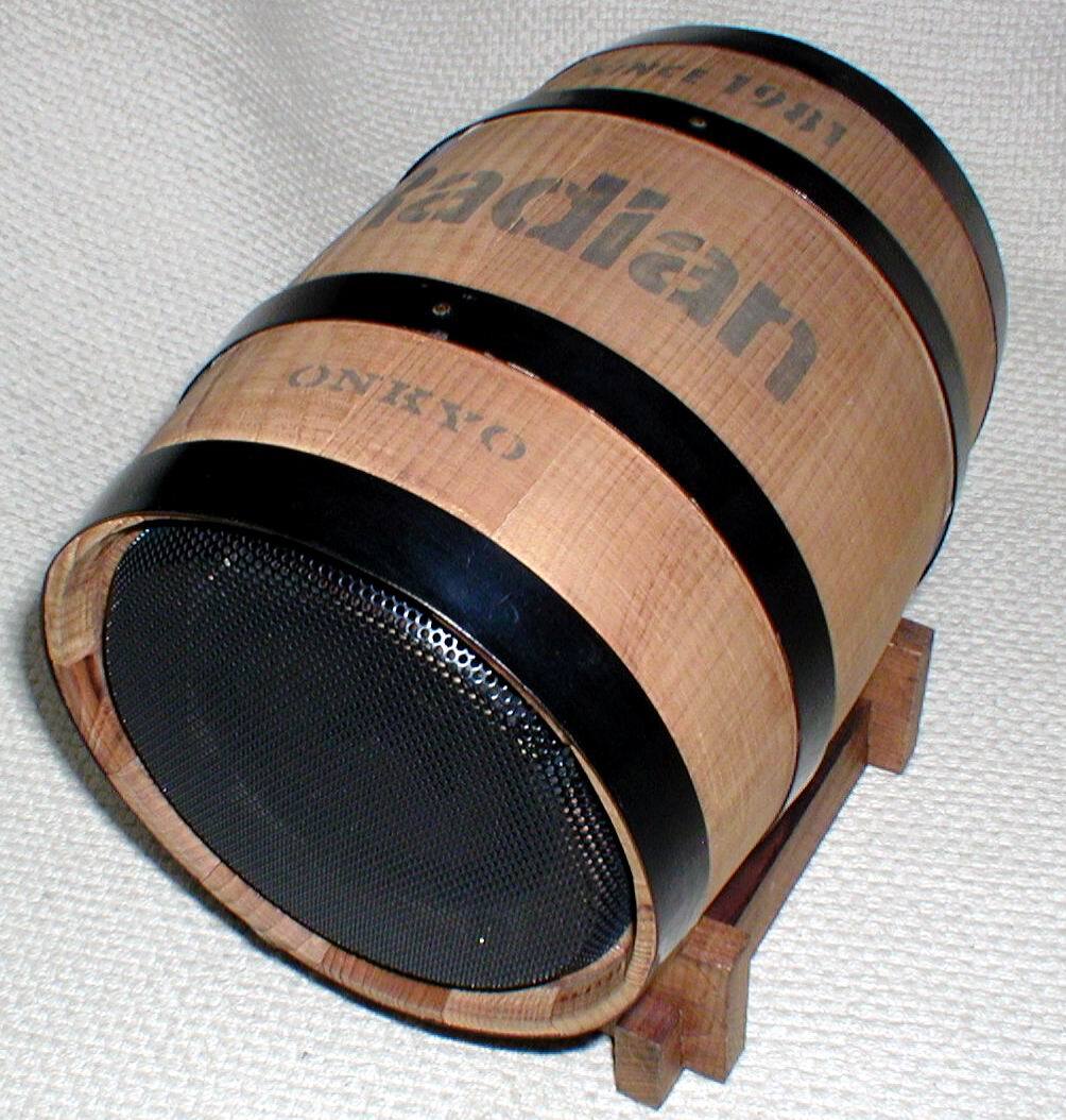 ONKYO Radian Natural Wood Barrel Stereo Speaker System 鳴動OK！ 天然木 径13.5cm×胴長18cm 樽型 リアスピーカ― の画像7
