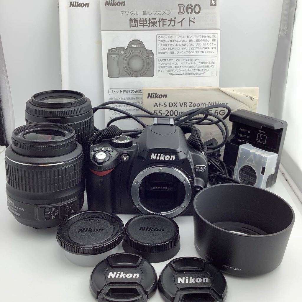 Nikon デジタル一眼レフカメラ D60 ブラックボディー　レンズ2点　バッテリー　セット　動作確認済み　[k8009-y174]_画像1