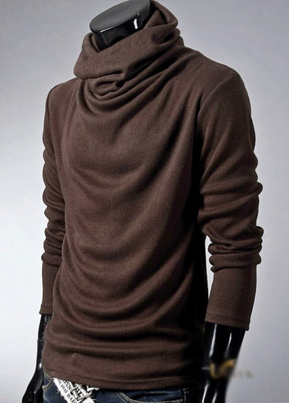 XL ブラウン アフガン タートルネック 長袖 シャツ ロング Tシャツ カットソー カジュアル メンズ シンプル ストリート系 モード系