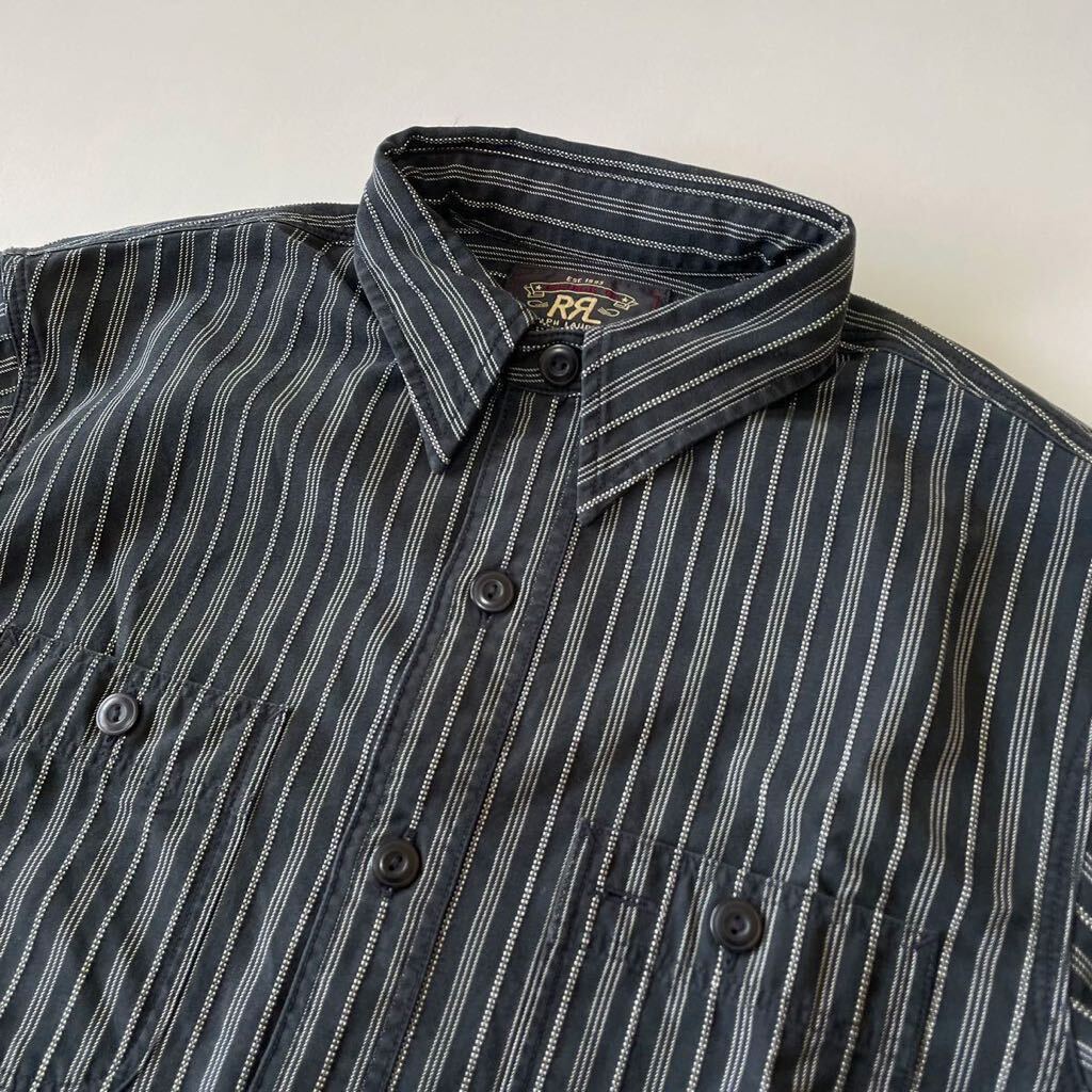 【希少/名作】RRL “Black Striped Work Shirt” S 黒 ブラック ストライプ ワーク シャツ Ralph Lauren ヴィンテージ_画像1