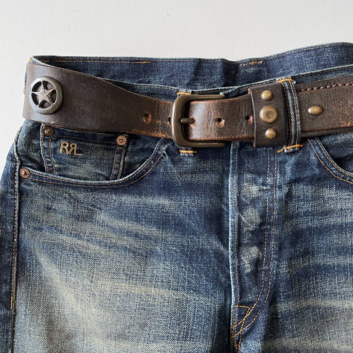 【希少/Italy製】RRL “Montana Leather Belt” レザー ベルト スタッズ ウエスタン Ralph Lauren ヴィンテージ_画像4