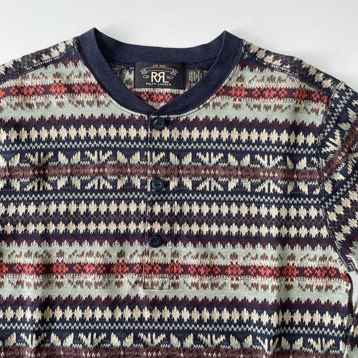 【未使用】RRL “Fair Isle Jacquard Henley” S フェアアイル ジャガード ニット ヘンリーネック シャツ Ralph Lauren ヴィンテージ_画像1