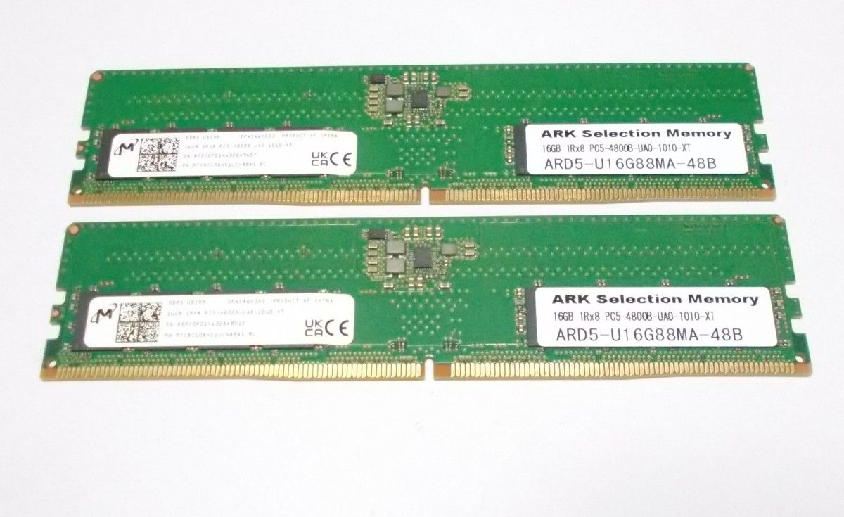 Micron　DDR5-4800 PC5-38400　16GBx2枚組　合計32GB　DDR5メモリ　動作OK　送料無料