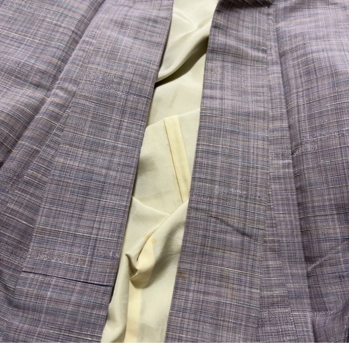 【F65】着物 紬風 袷 正絹 紫 単品 着付練習やアレンジに