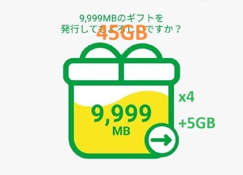 mineo マイネオ パケットギフト 約40GB+5GB(9,999MBx4+5GB) 匿名_画像1