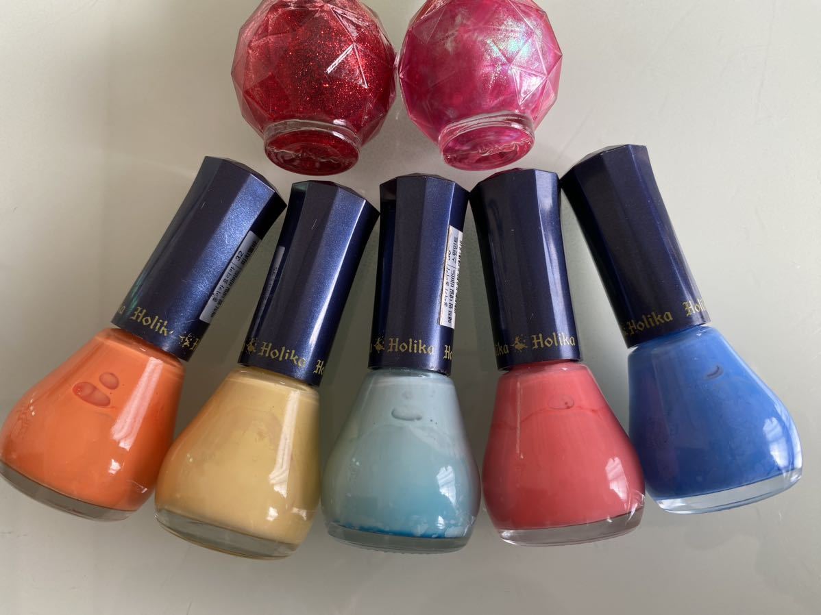  Korea Holika Holika Hori ka Hori ka nails manicure 7 pcs set pink × blue × yellow color × orange × green × lame red pastel color 