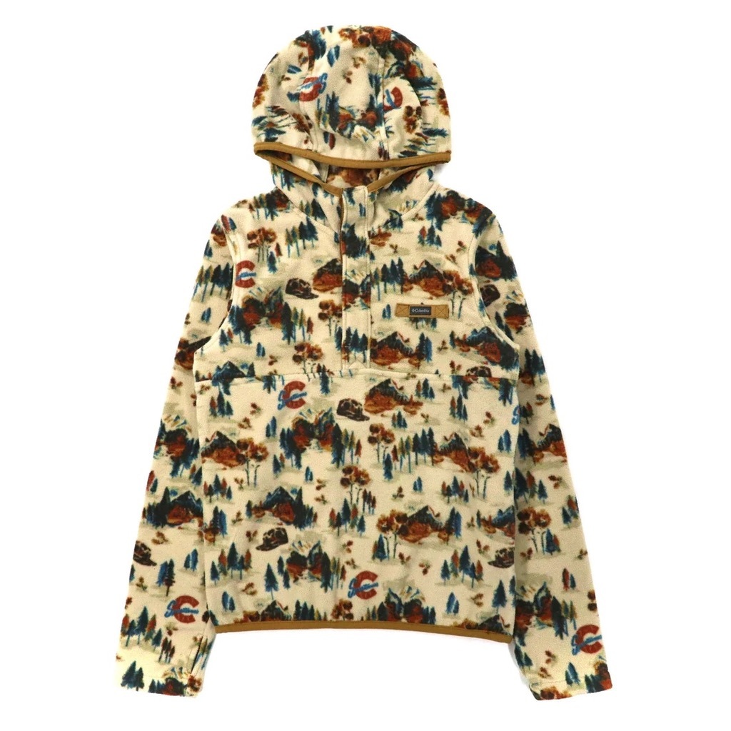 COLUMBIA ハーフスナップフリースパーカー M ベージュ ポリエステル 総柄 MOUNTAIN SIDE FLEECE HOODIE AY1314_画像1