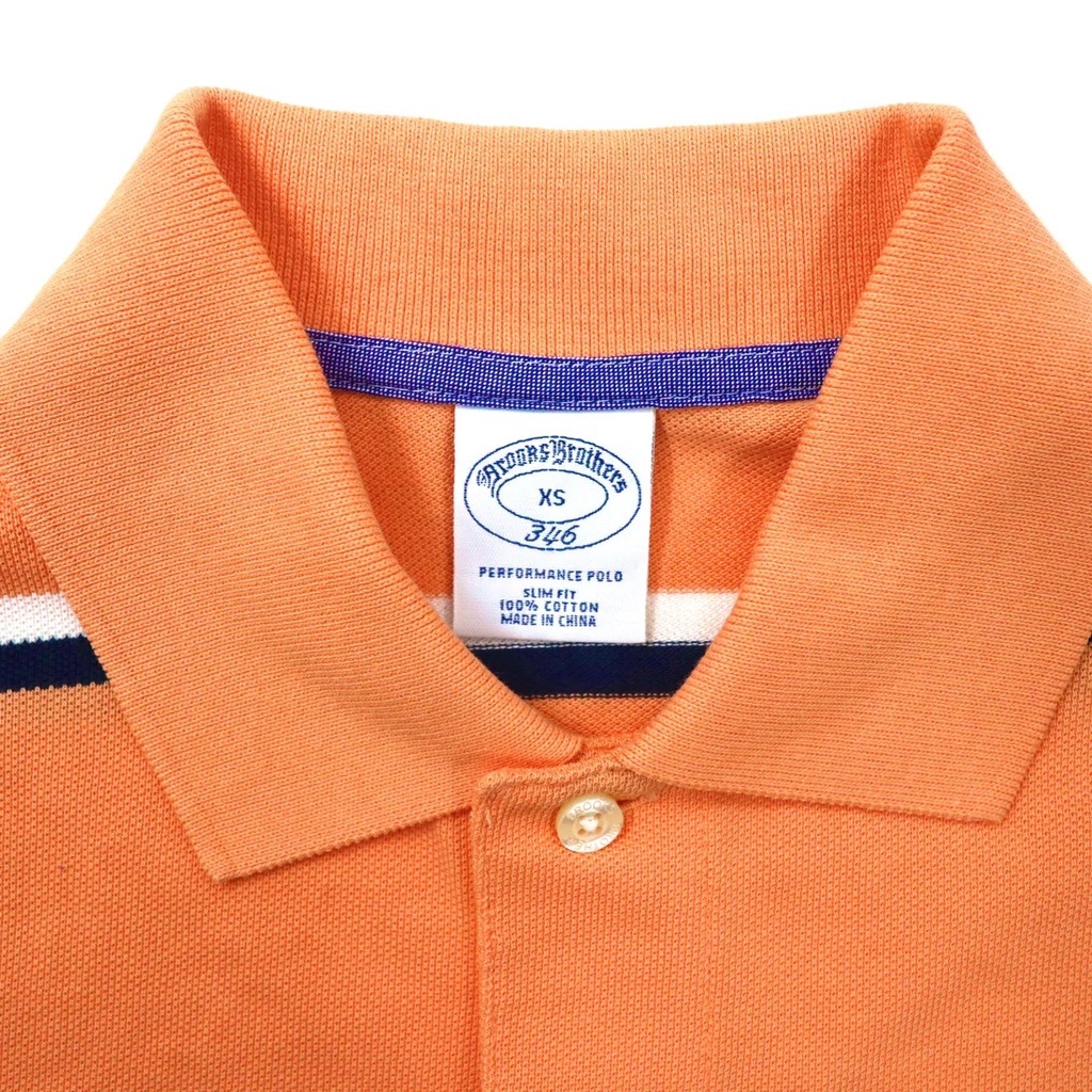 BROOKS BROTHERS ボーダーポロシャツ XS オレンジ コットン SLIM FIT ワンポイントロゴ刺繍 未使用品_画像4