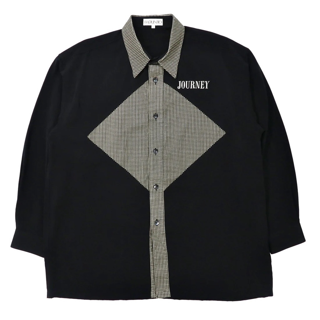 PUNTO デザインシャツ L ブラック チェック 異素材切り替え 日本製_画像1