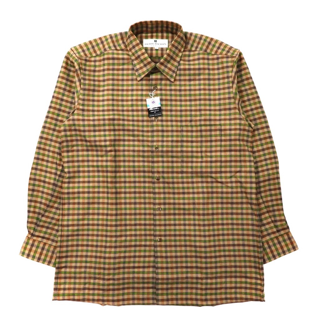PIERRE BALMAIN フランネルシャツ L カーキ ウール 80年代 日本製 未使用品_画像2