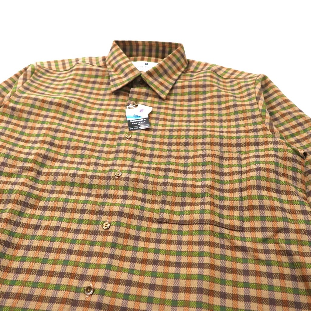 PIERRE BALMAIN フランネルシャツ L カーキ ウール 80年代 日本製 未使用品_画像6