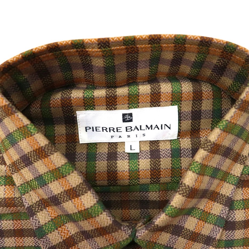 PIERRE BALMAIN フランネルシャツ L カーキ ウール 80年代 日本製 未使用品_画像4